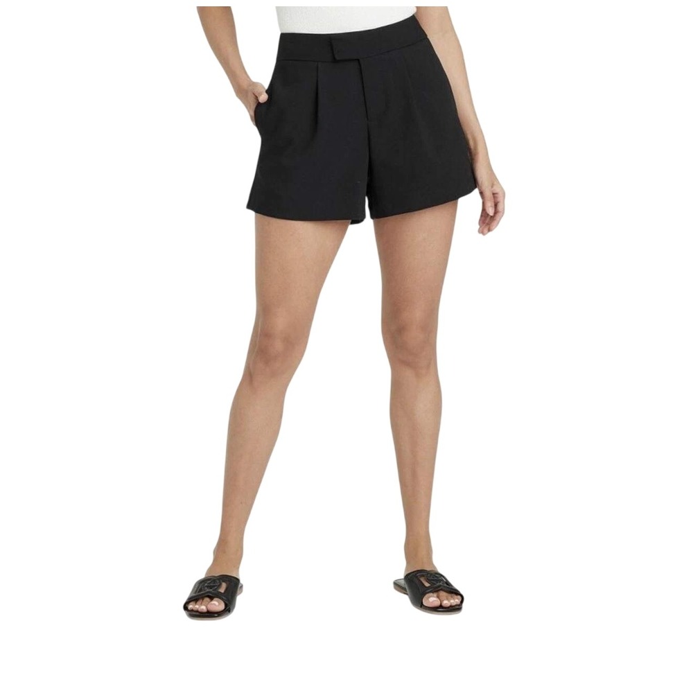 A New Day Women's Black High Rise‎ Pleated Tailored Stretch Shorts Size 14